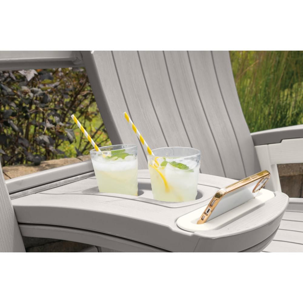 Chaise berçante Adirondack Suncast avec console, en résine et acier durables, siège d’extérieur – gris colombe