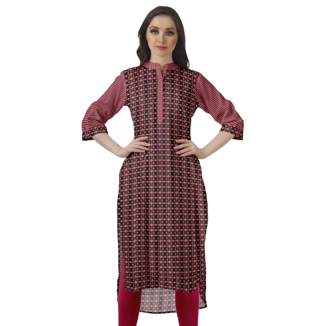 Moomaya Kurta d'Été en Coton Longueur Genou Imprimé Manches Retroussables Kurtis pour Femmes