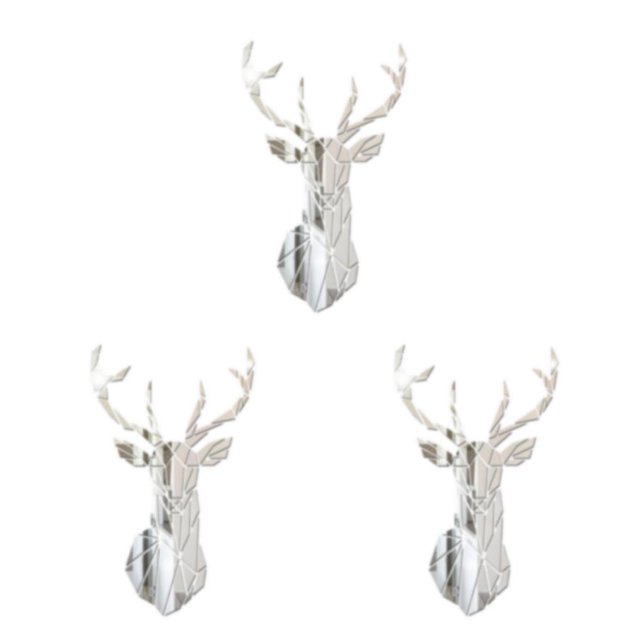 Decodeary Self Adhesive 3D Deer Head Mirror Wall Sticker For Easy Application silver M 3Set