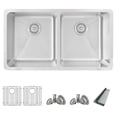 thumbnail image 1 of Azuni Dual Mount 32" Stainless Steel Double Bowl Kitchen Sink with 5 Accessories C233, 1 of 11