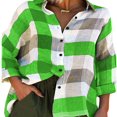 thumbnail image 1 of Hauts à Carreaux à Boutons pour Femmes Grande Taille, Chemises Blouses Décontractées Amples à Manches Longues, 1 of 2