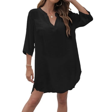 WIFORNT Robe de Plage pour Femme, Robe de Plage d'Été à Col en V, Couleur Unie