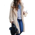 thumbnail image 1 of Innerwin Coat Fuzzy Fleece Ladies Outwear Mid Length Lapel Loose Jacket Apricot 2XL, 1 of 3