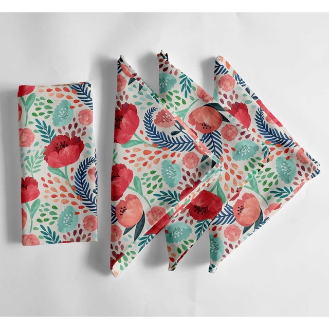 Vargottam Serviettes en Mousseline de Coton à Imprimé de Fleurs Rouges Vibrantes en Floraison - Ensemble de 12, 20 Pouces, Luxueuses et Absorbantes, Parfaites pour les Occasions Festives, les Repas en Plein Air et la Déco de la Maison - Lavable à la Machine