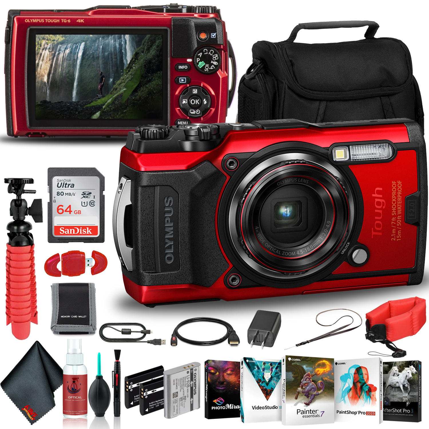 Olympus Tough TG-6 Waterproof Camera (Red) New - Wi-Fi with Extra