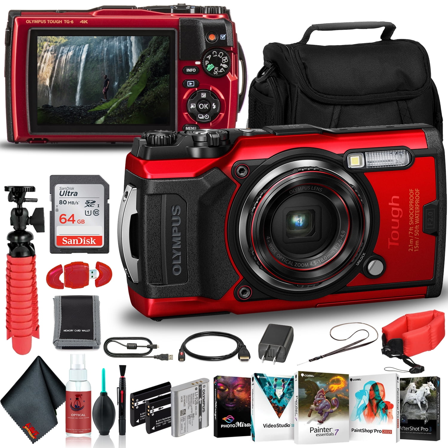 Olympus Tough TG-6 Waterproof Camera (Red) New - Wi-Fi with Extra