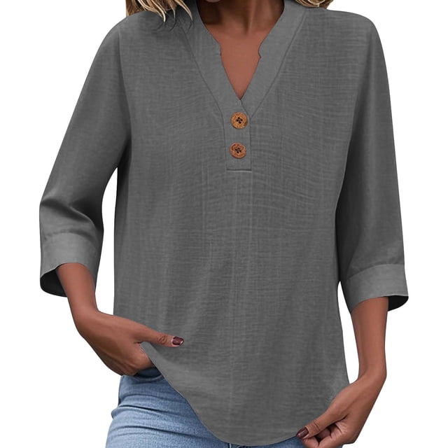 Swstbby Liquidation d'Économies d'Été! Hauts d'Été pour Femmes, pour Femmes T-Shirt Blouse d'Été Ample à Manches Courtes et Col Rond Décontracté Gris P