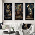 thumbnail image 1 of Designart "Glamorous Gold Cat Retro Blue" Animals Cat Framed Wall Art Set Of 3 - Blue Cat Frame Canvas Set For Living Room Decor, 1 of 6