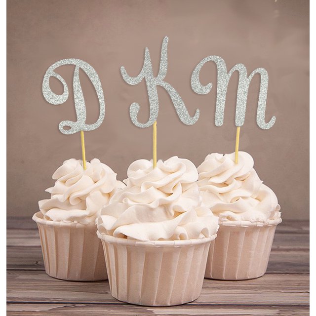 Darling Souvenir| Custom Initials Wedding Cupcake Toppers| Personalized Party Dessert Decorations - Pack Of 20
