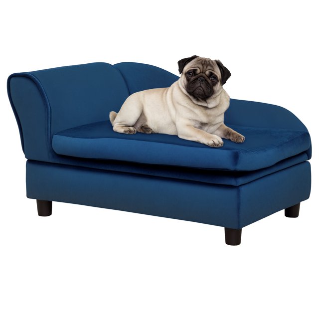 PawHut Canapé pour Animaux avec Fonction de Rangement, Lit Rembourré en Mousse, Bleu
