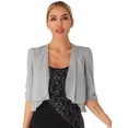 thumbnail image 1 of Women's Half Sleeve Ruffle Sheer Shrug Bolero Cardigan Summer Open Front Chiffon Blouses Tops Gray M, 1 of 6