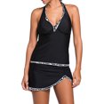 thumbnail image 1 of Women's Contrast White Trim Black Halter Tankini Skort Swimsuit, 1 of 12