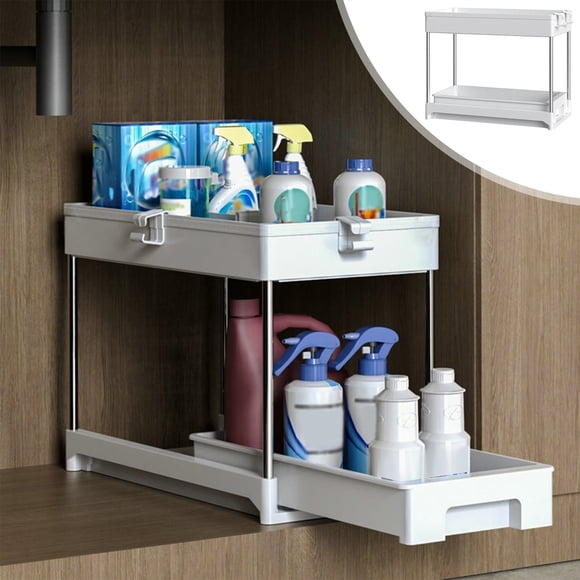 Meitianfacai Double Sink Shelf Floor Pull Out Kitchen Cabinet Storage Pull Out Crosss Border Spice Shelf, White