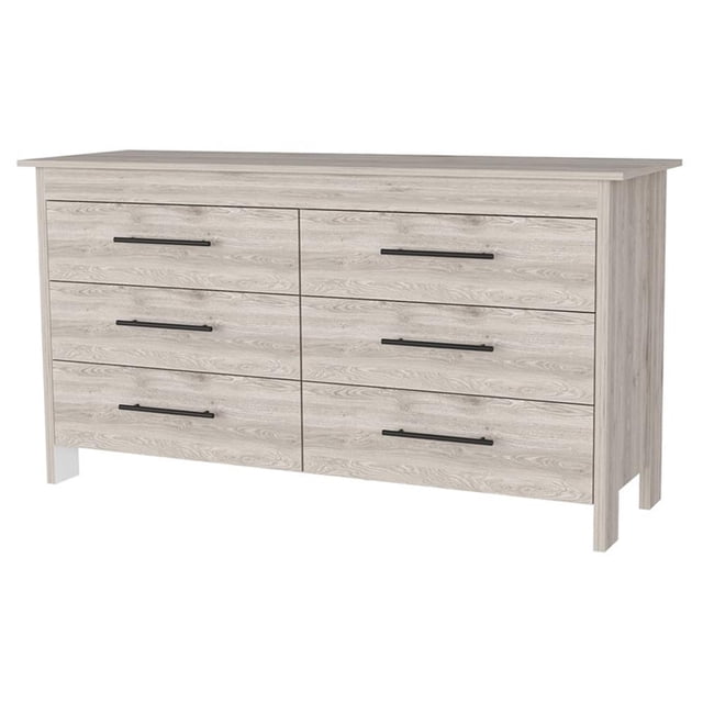 FM FURNITURE Luxor Commode Double à 6 Tiroirs Bois d'Ingénierie Gris Pâle