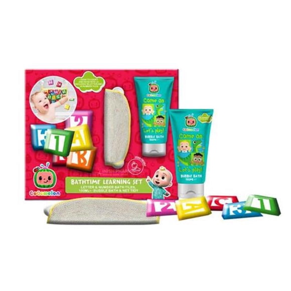 Cocomelon Ensemble d'Apprentissage pour le Bain pour Enfants – Bain Moussant 100 ml, Cubes de Mousse de Bain et Gant de Lavage – Ensemble-Cadeau de Jouet de Bain Éducatif pour Tout-Petits