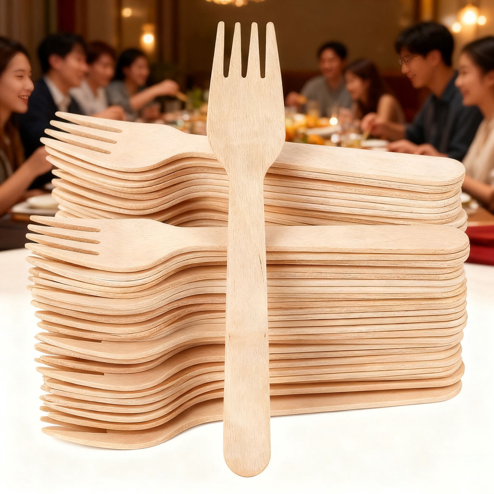 100Pcs Wooden Forks Bulk Compostable Forks Spoons and Knives Set Eco-Friendly Disposable Utensils for Parties & Catering(5.5" Forks)