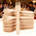 thumbnail image 1 of 100Pcs Wooden Forks Bulk Compostable Forks Spoons and Knives Set Eco-Friendly Disposable Utensils for Parties & Catering(5.5" Forks), 1 of 9