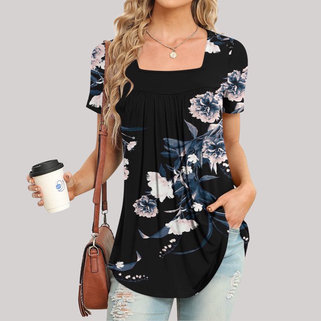 SMihono Hauts pour Femmes Été Chic Décontracté Mode Femme Imprimé Décontracté Col Rond Manches Courtes T-Shirt Ample Blouse Hauts T-Shirt Oversize pour Femmes
