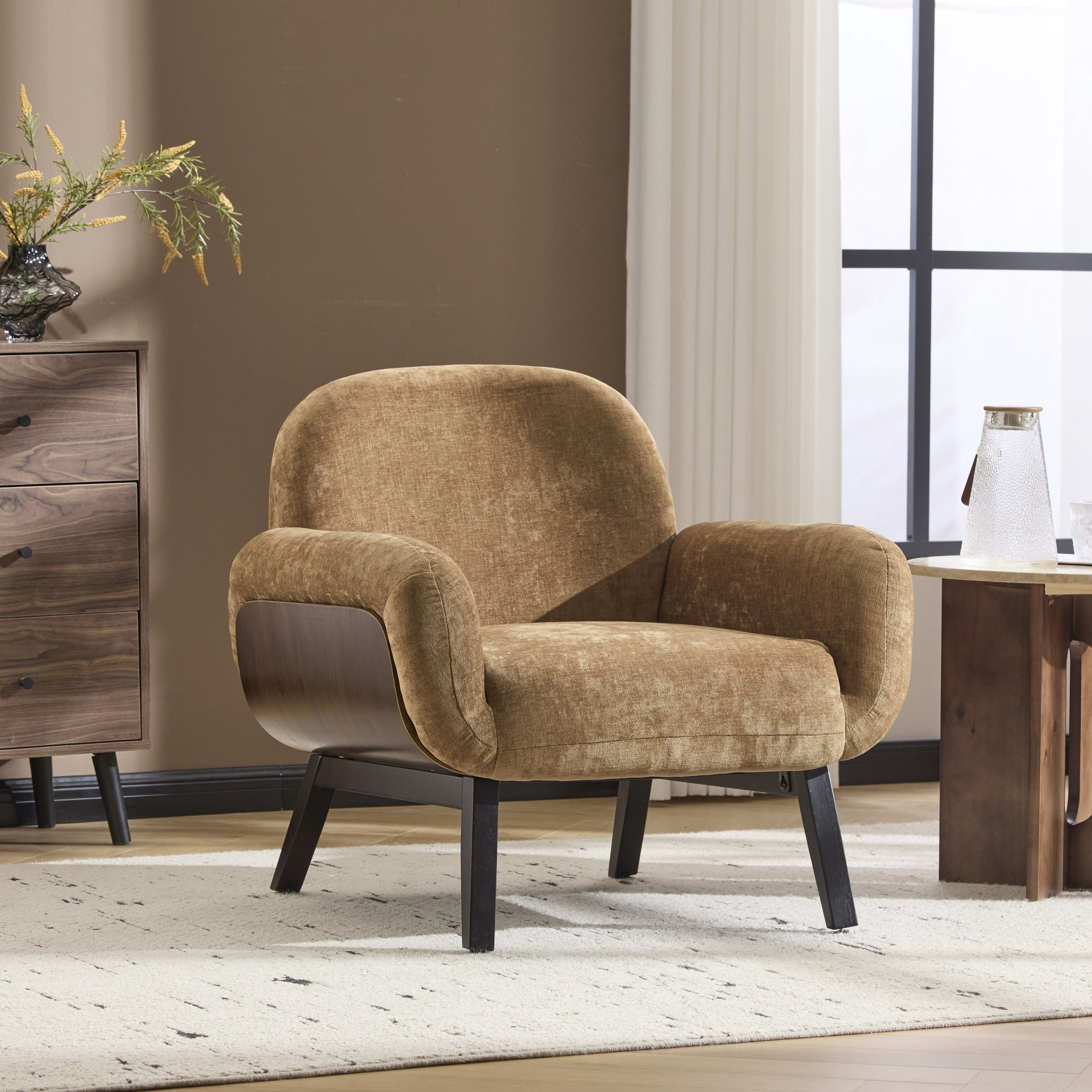 Noble House Ergonomic Accent Chair,Soft Cushion & Wrap-Around Backrest,Tan