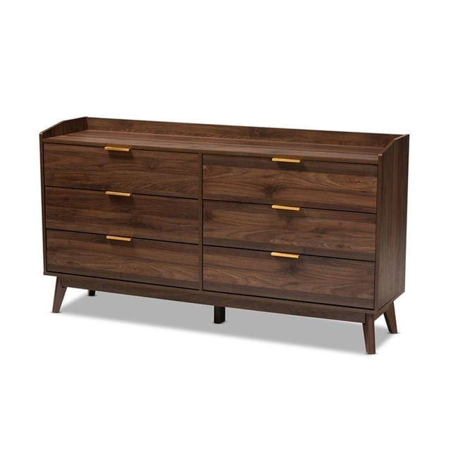 Bowery Hill Commode en Bois de Style Mi-Siècle à 6 Tiroirs, Fini Acajou