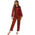 thumbnail image 2 of Womens Silk Satin Pajamas Set Button Down Sleepwear Loungewear S-XXL, 2 of 3