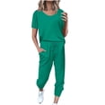thumbnail image 1 of Yuyuzo Womens Workout Sets 2 Piece Short Sleeve Crew Neck T-Shirts Drawstring Jogger Pants with Pockets, 1 of 5