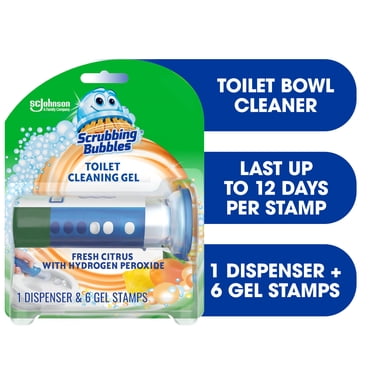 Scrubbing Bubbles® Toilet Bowl Cleaner, Fresh Gel Stamp, Citrus Scent, Dispenser with 6 Gel Stamps