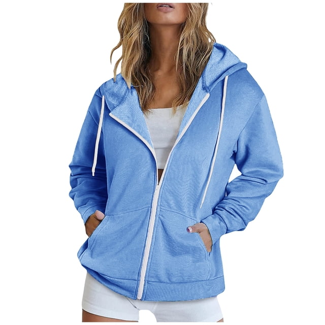 Timegard Zip up Hoodies for Women Long Sleeve Sweatshirt Fall Winter Solid Color Comfy Jacket with Pockets