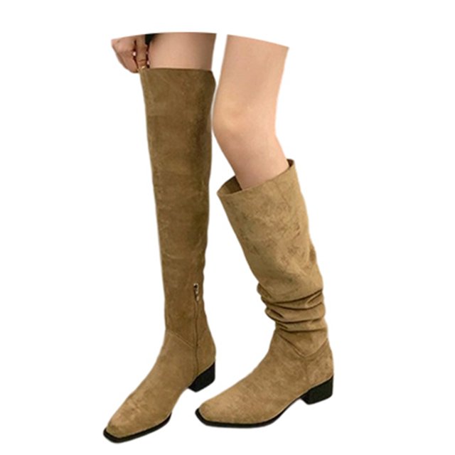 TIEVOSA Women's High Boots Stylish Pointed Toe RuffLED Knee High Fashion Boots Mid Heel Riding Boots for Casual Wear Design for All Seasons