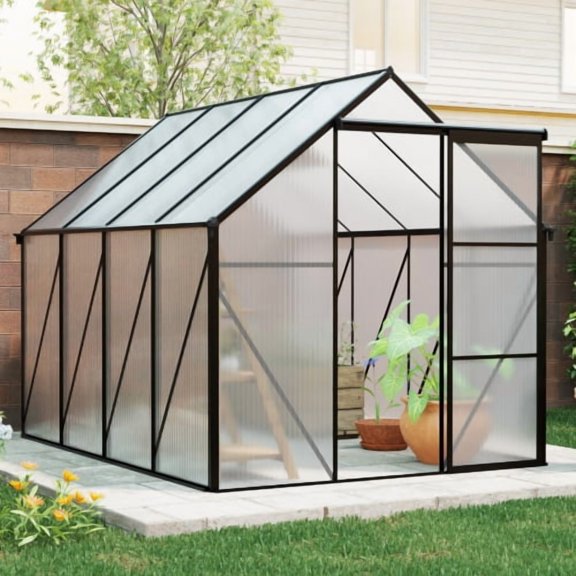 Serre en Polycarbonate 6 X 8 Pi avec Base Surélevée et Ancrage, Aluminium Robuste, Serre de Marche pour l'Extérieur et la Cour Arrière, Toutes Saisons