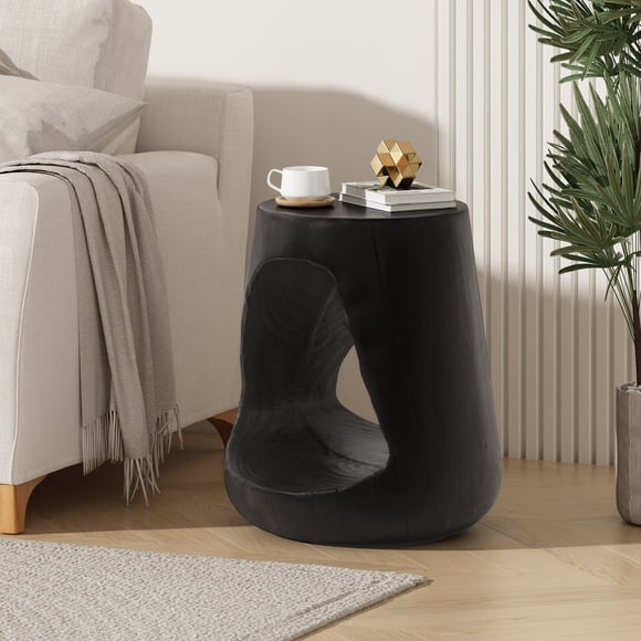 Noble House Grey MGO Hollow Side Table,Wood Grain Texture 16.75" H Accent Table,Black