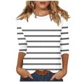 thumbnail image 1 of Lenpel Hauts à Manches 3/4 pour Femmes Tendance à Rayures Col Rond Grande Taille Tuniques T-Shirts Décontractés Blouses, 1 of 5