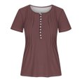 thumbnail image 4 of AherBiu Womens Tops Summer Button Round Neck Solid Color Ruched Dressy Casual Loose Tunics Tshirts, 4 of 4