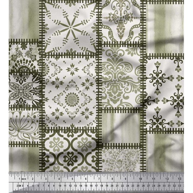 Soimoi Poly Georgette Fabric Paisley,Mandala & Quatrefoil Patchwork Printed Craft Fabric by the Yard 52 Inch Wide