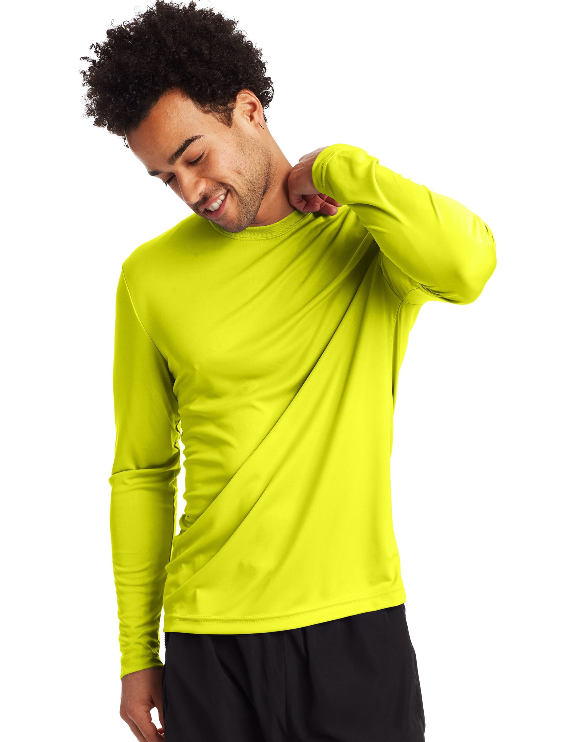 Hanes Mens Sport FreshIQ Cool DRI Long Sleeve Tee 2-Pack, L, Safety Green