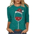 thumbnail image 2 of Meichang Chemises de Noël pour Femmes Grande Taille, T-Shirts Graphiques avec Verre de Vin de Noël, Manches 3/4, Col Rond Décontracté, Coupe Ample, Hauts de Vacances, Cadeaux de Noël pour Femmes, 2 of 4