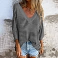 thumbnail image 1 of AherBiu 3/4 Length Sleeve Womens Tops Hollow Cable Knit Pullover Tops V Neck Loose Fall 2024 Blouses, 1 of 8
