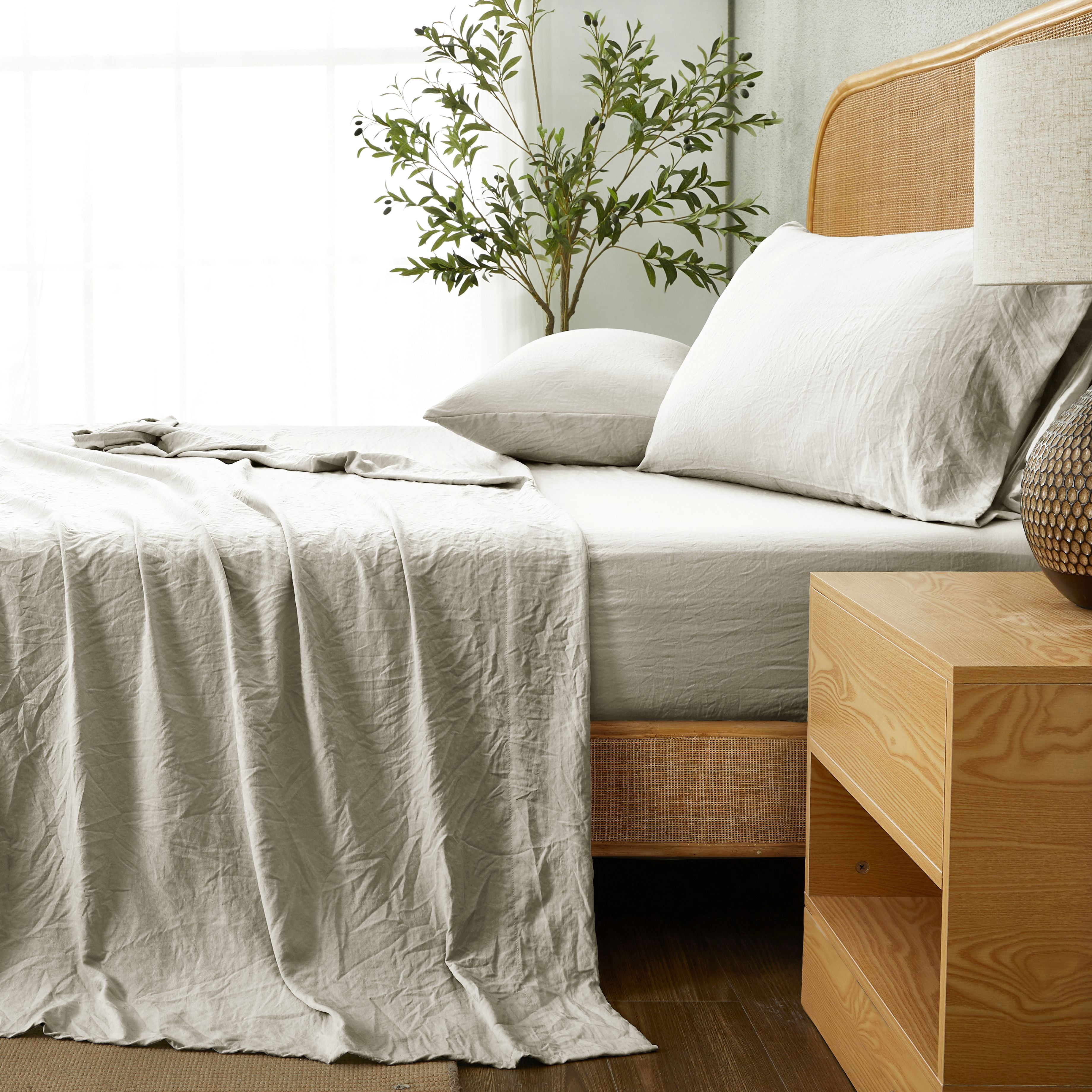 Mainstays Ensemble de draps en microfibre lavée ultra douce, Lit 2 Places, Papyrus Beige, 4 pièces.