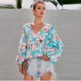 thumbnail image 2 of Pompotops Mode Dames Décontracté Manches Longues Col en V Blouse Femme T-Shirt Imprimé, 2 of 9