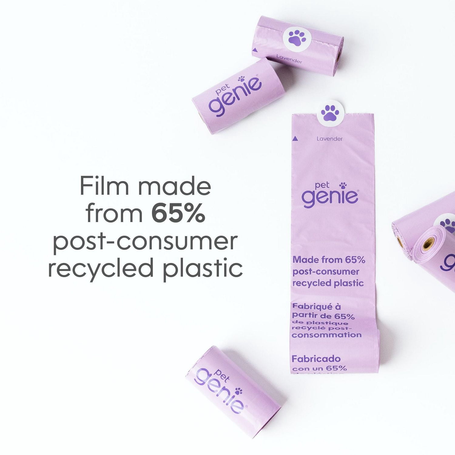Pet Genie - Dog Poop bags - includes 240 lavender-scented bags made from 65% recycled plastic
