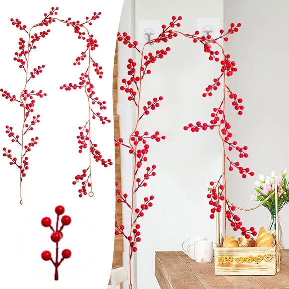 6Ft Red Berry Christmas Garland Garland Indoor Outdoor Garden Gate Home Decoration For Winter Holiday New Year Chips Bag Clips s Hair Clips Coated Paper Clips