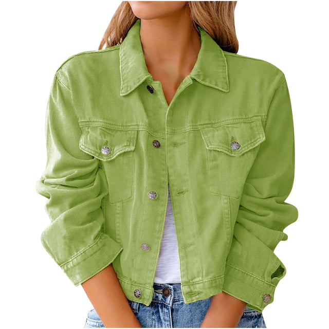 IROINID Veste en Denim pour Femme à Manches Longues, Couleur Unie, Col à Revers, Manteau, Poches Confortables, Veste en Denim, Manteau