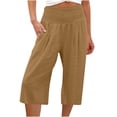 thumbnail image 1 of Pantalon Court en Lin Femme Jambe Droite Coupe Jambe Taille Junior Polyester Lin Pantalon Court Pantacourts Style C-20 Jaune G, 1 of 5