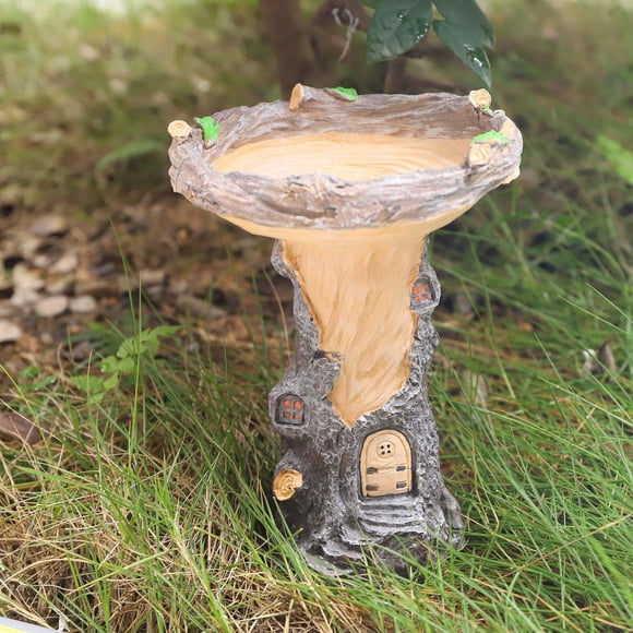 Resin Bird Bath Bowl Outdoor - Bird Bath Bowl, Woodland Tree Stump Design Pedestal Birdbath for Garden, Patio & Lawn, Decorative Water Bowl for Wild Birds & Hummingbirds