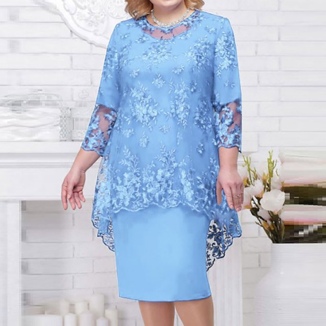 LSLJS Robe de Soirée pour Femme Grande Taille en Dentelle Brodée, Ensemble Deux Pièces, Robe Ajustée au Tempérament, Robes de Cocktail pour Femme pour Soirée
