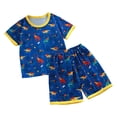 thumbnail image 1 of PMVFHDE Ensemble T-Shirt à Manches Courtes et Shorts Imprimé Dessin Animé pour Garçons, Col Rond Mignon avec Pantalon Assorti Tenue Décontractée pour Temps Chaud 2 Pcs Z25024A-Bleu Foncé, 5-6 Ans, 1 of 3