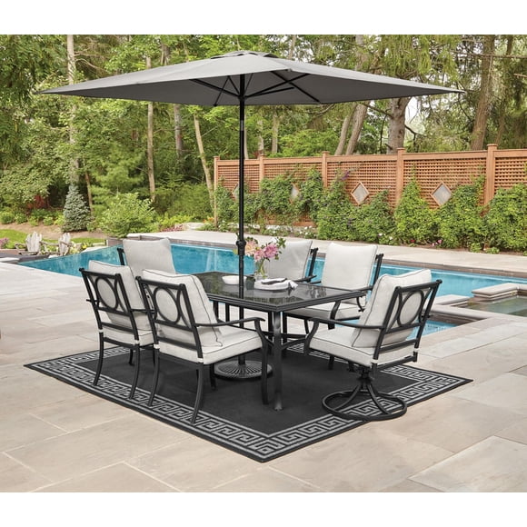 Ensemble à dîner pour patio extérieur en acier 7 pièces avec coussins Newport HOMETRENDS, beige
