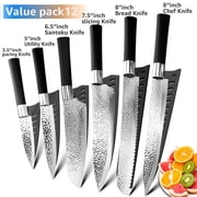 Myvit Chef Knives Set of Kitchen Japanese Santoku Knife Hammered High Carbon Steel Anti-stick with Guards Utility Slicing Tools