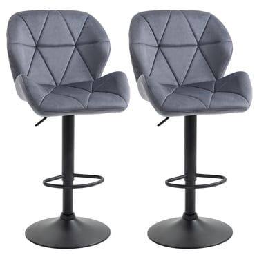 HOMCOM Tabouret de Bar Ensemble de 2 Chaises de Comptoir en Tissu à Hauteur Réglable Gris