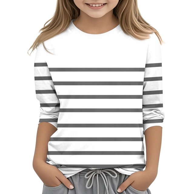 MeetoTime T-shirt pour Enfants, Mode, Couleur Unie, Imprimé, Manches 3/4, Col Rond, Hauts, Tout-Petits, Enfants, pour Garçons et Filles
